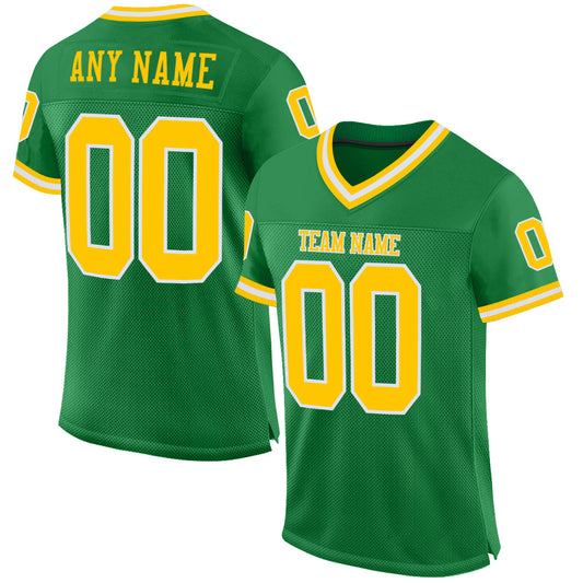 Custom Grass Green Gold-White Mesh Authentic Throwback Football Jersey - Sky-Custom