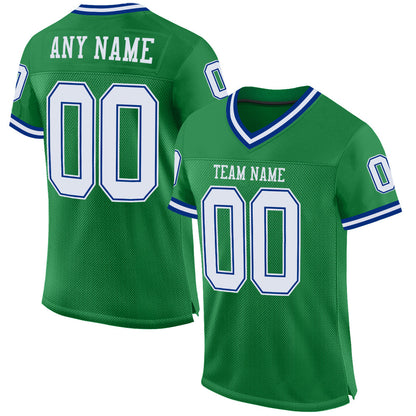 Custom Grass Green White-Royal Mesh Authentic Throwback Football Jersey - Sky-Custom