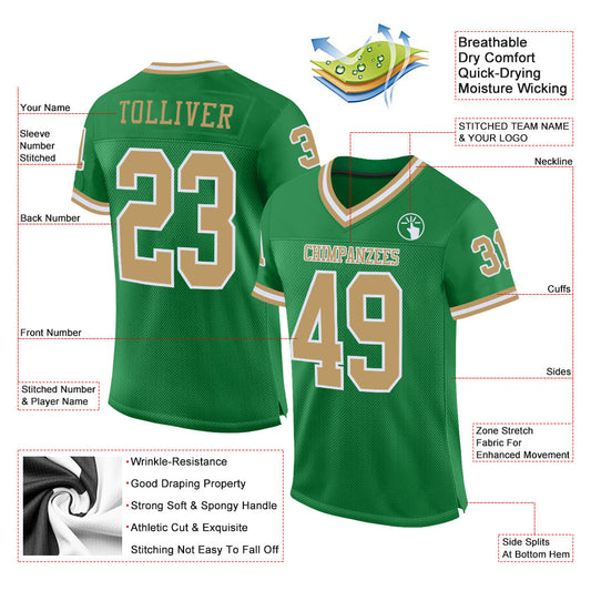 Custom Grass Green Old Gold-White Mesh Authentic Throwback Football Jersey - Sky-Custom