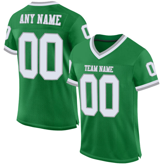 Custom Grass Green White-Gray Mesh Authentic Throwback Football Jersey - Sky-Custom