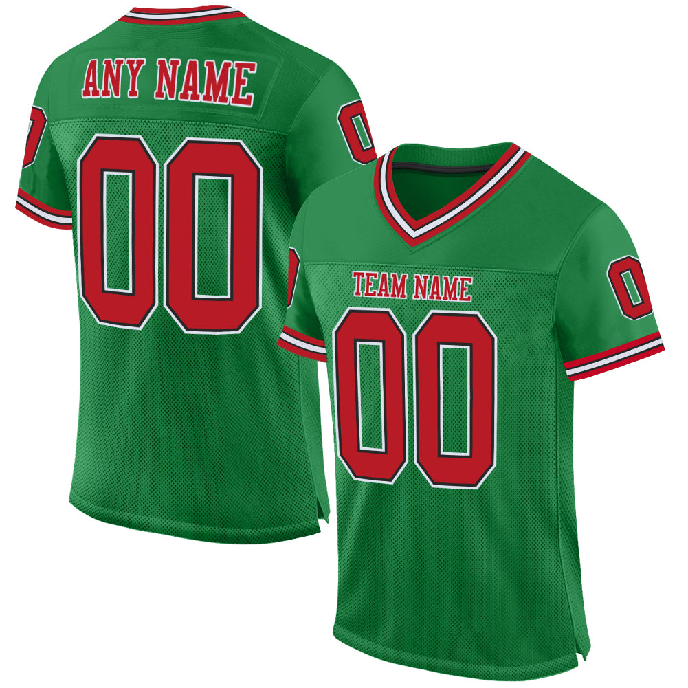 Custom Grass Green Red-Black Mesh Authentic Throwback Football Jersey - Sky-Custom