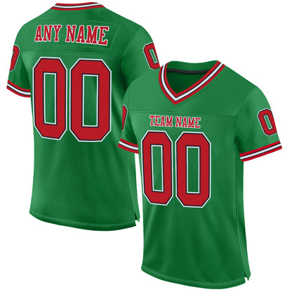Custom Grass Green Red-Black Mesh Authentic Throwback Football Jersey - Sky-Custom