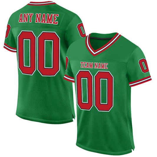 Custom Grass Green Red-Black Mesh Authentic Throwback Football Jersey - Sky-Custom