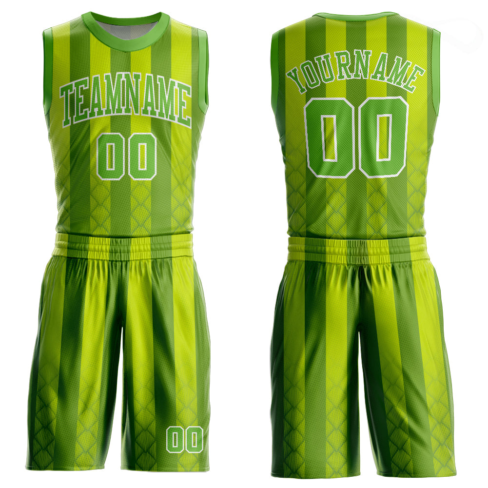 Custom Kelly Green Neon Green-White Round Neck Sublimation Basketball Suit Jersey - Sky-Custom