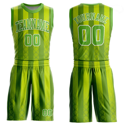 Custom Kelly Green Neon Green-White Round Neck Sublimation Basketball Suit Jersey - Sky-Custom