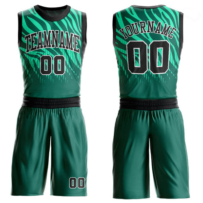 Custom Kelly Green Black-White Round Neck Sublimation Basketball Suit Jersey - Sky-Custom