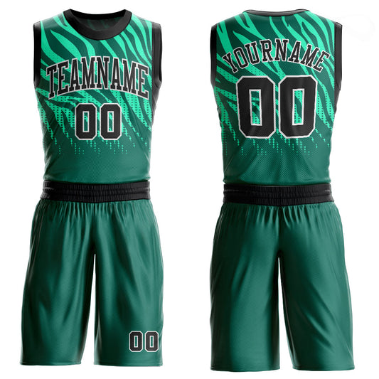 Custom Kelly Green Black-White Round Neck Sublimation Basketball Suit Jersey - Sky-Custom