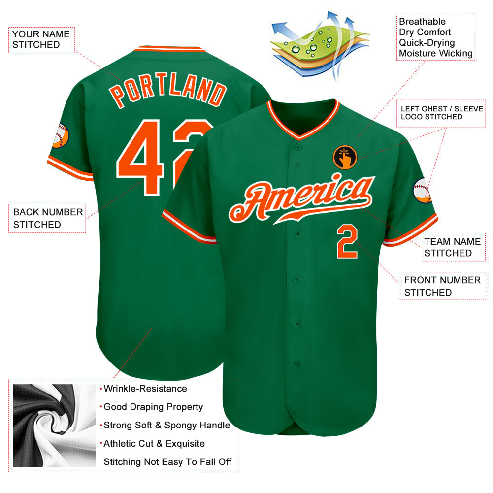 Custom Kelly Green Orange-White Authentic Baseball Jersey - Sky-Custom