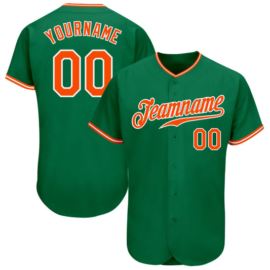 Custom Kelly Green Orange-White Authentic Baseball Jersey - Sky-Custom