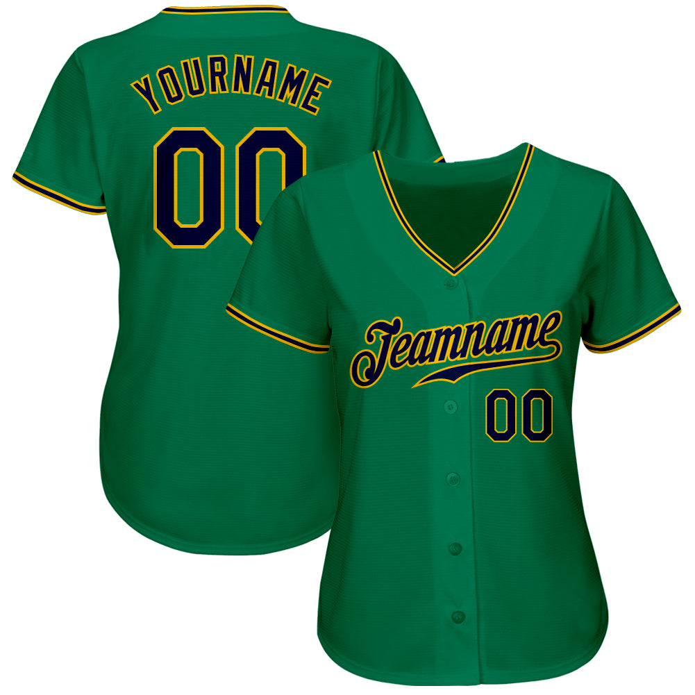 Custom Kelly Green Navy-Gold Authentic Baseball Jersey - Sky-Custom