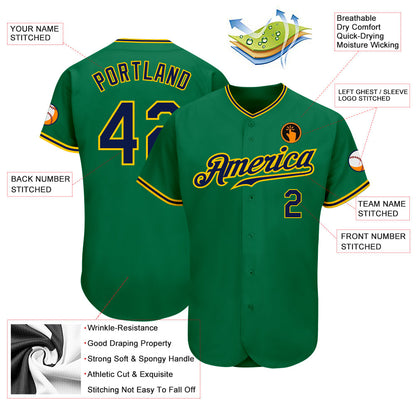 Custom Kelly Green Navy-Gold Authentic Baseball Jersey - Sky-Custom