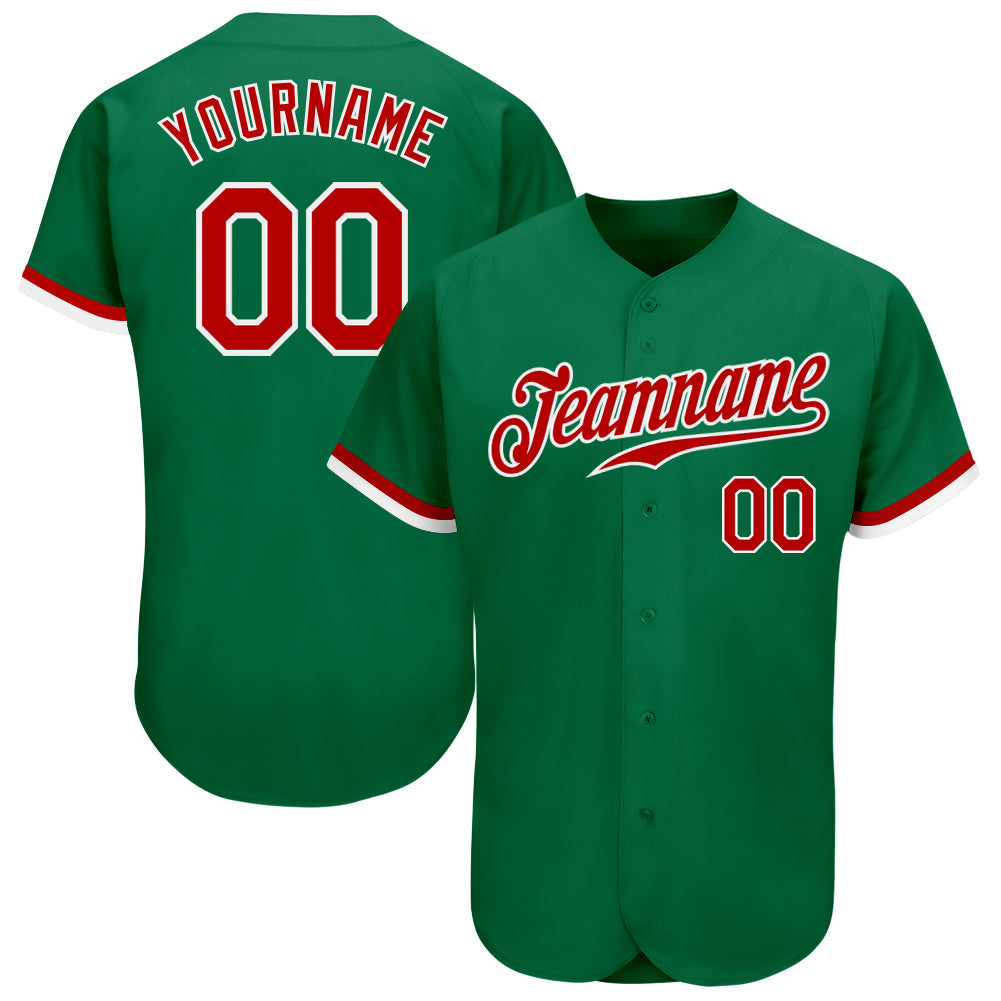 Custom Kelly Green Red-White Authentic Baseball Jersey - Sky-Custom