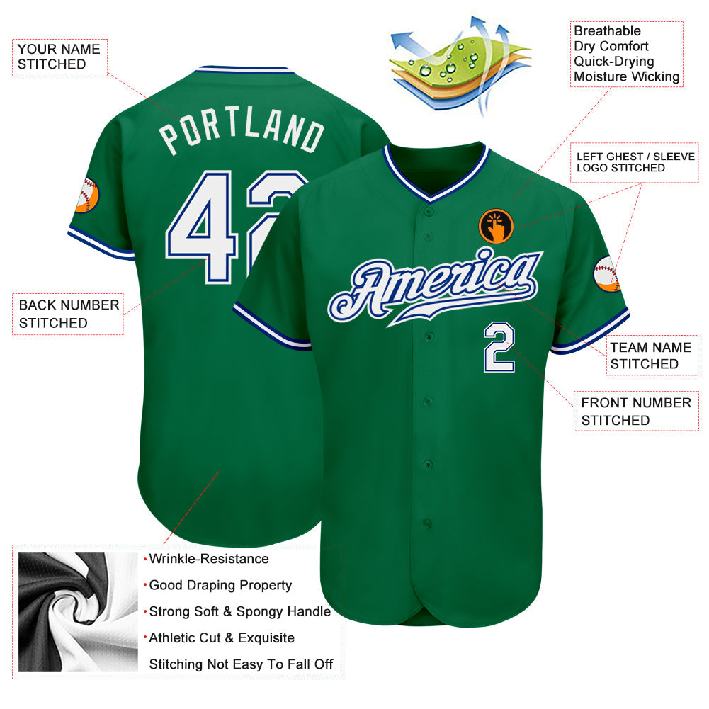 Custom Kelly Green White-Royal Authentic Baseball Jersey - Sky-Custom