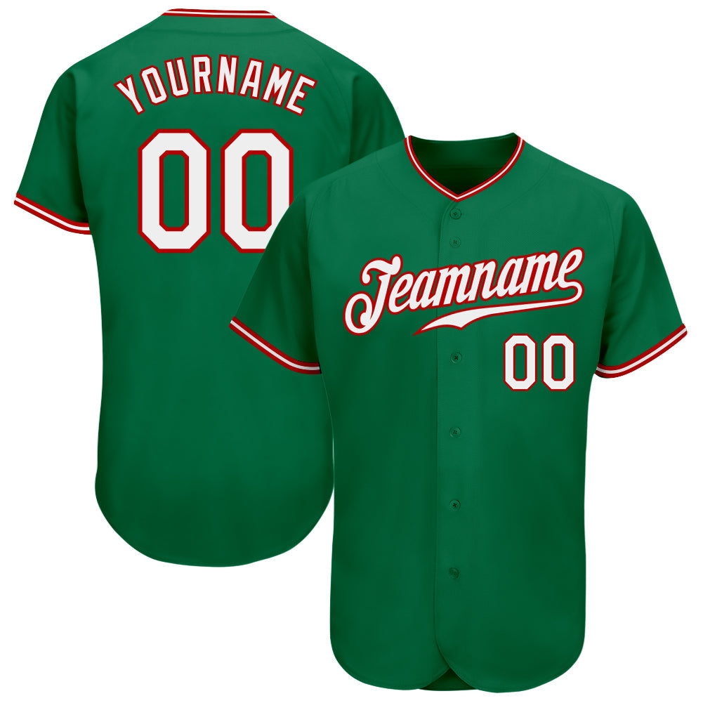 Custom Kelly Green White-Red Authentic Baseball Jersey - Sky-Custom