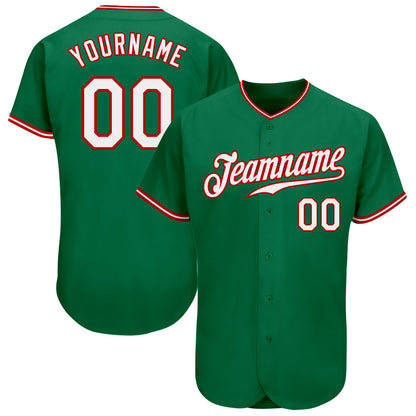 Custom Kelly Green White-Red Authentic Baseball Jersey - Sky-Custom