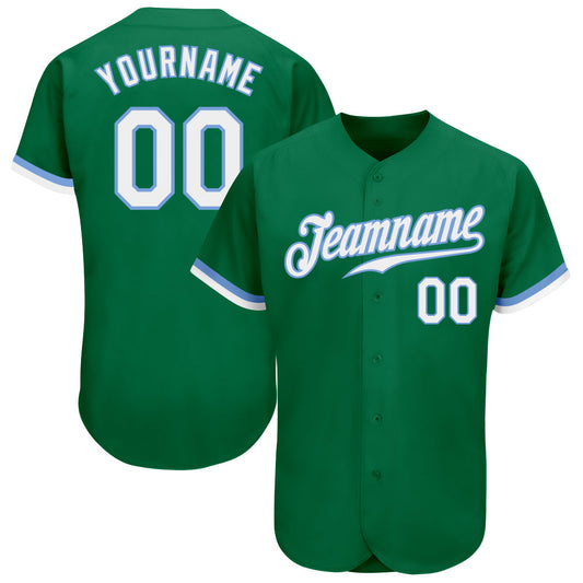 Custom Kelly Green White-Light Blue Authentic Baseball Jersey - Sky-Custom