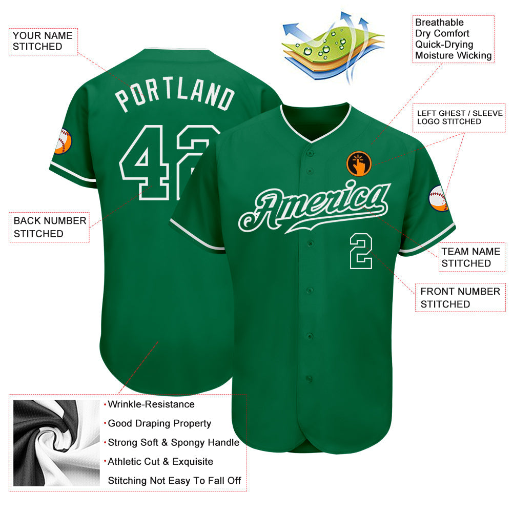 Custom Kelly Green Kelly Green-White Authentic Baseball Jersey - Sky-Custom