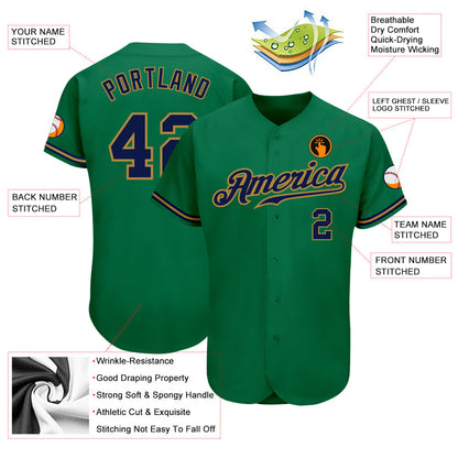 Custom Kelly Green Navy-Old Gold Authentic Baseball Jersey - Sky-Custom