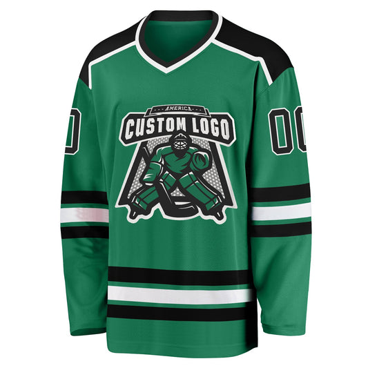 Custom Kelly Green Black-White Hockey Jersey - Sky-Custom