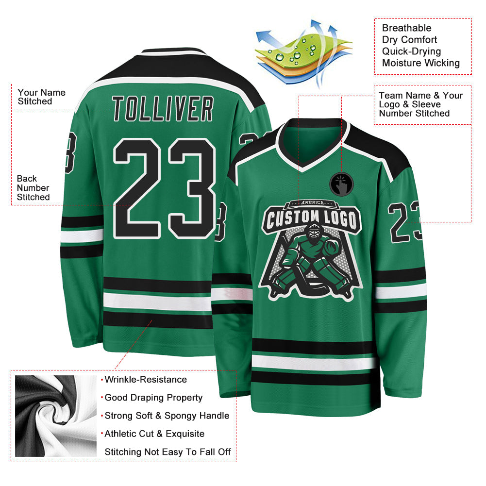 Custom Kelly Green Black-White Hockey Jersey - Sky-Custom