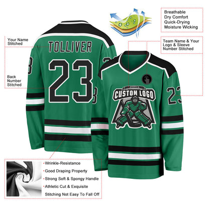 Custom Kelly Green Black-White Hockey Jersey - Sky-Custom
