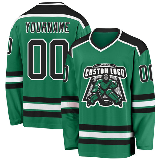 Custom Kelly Green Black-White Hockey Jersey - Sky-Custom