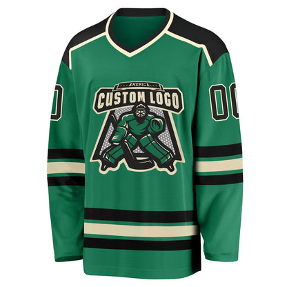 Custom Kelly Green Cream-Black Hockey Jersey - Sky-Custom