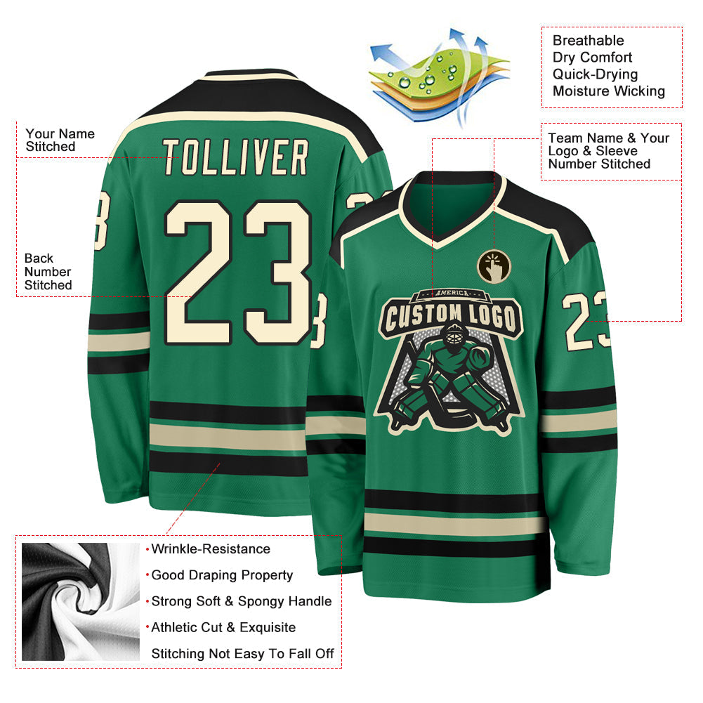 Custom Kelly Green Cream-Black Hockey Jersey - Sky-Custom