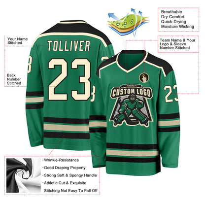 Custom Kelly Green Cream-Black Hockey Jersey - Sky-Custom