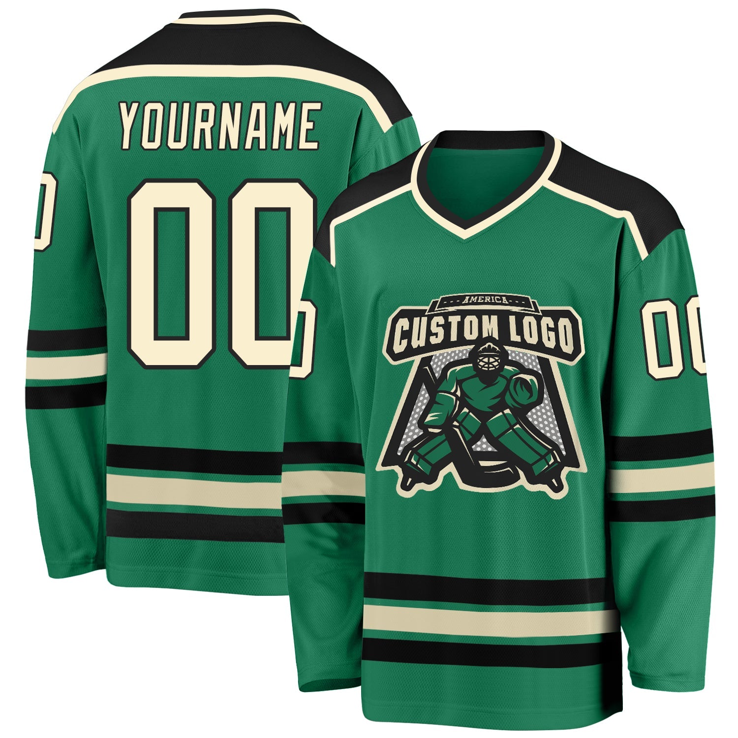 Custom Kelly Green Cream-Black Hockey Jersey - Sky-Custom