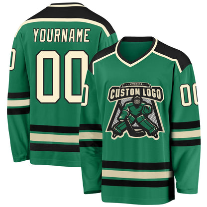 Custom Kelly Green Cream-Black Hockey Jersey - Sky-Custom