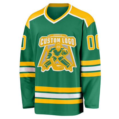 Custom Kelly Green Gold-White Hockey Jersey - Sky-Custom