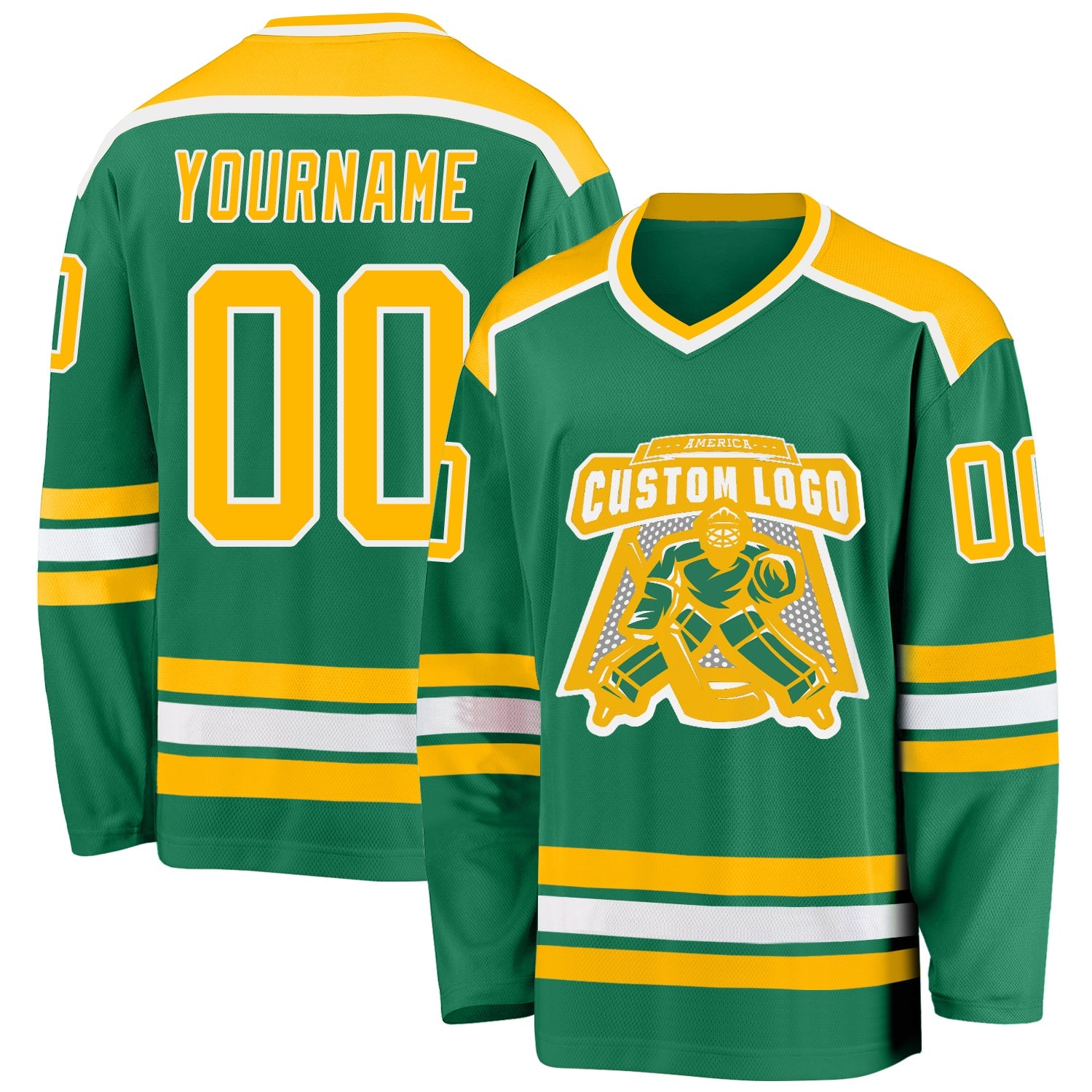 Custom Kelly Green Gold-White Hockey Jersey - Sky-Custom