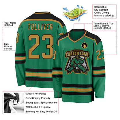 Custom Kelly Green Old Gold-Black Hockey Jersey - Sky-Custom