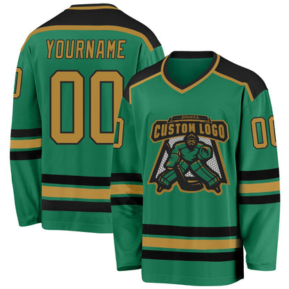 Custom Kelly Green Old Gold-Black Hockey Jersey - Sky-Custom