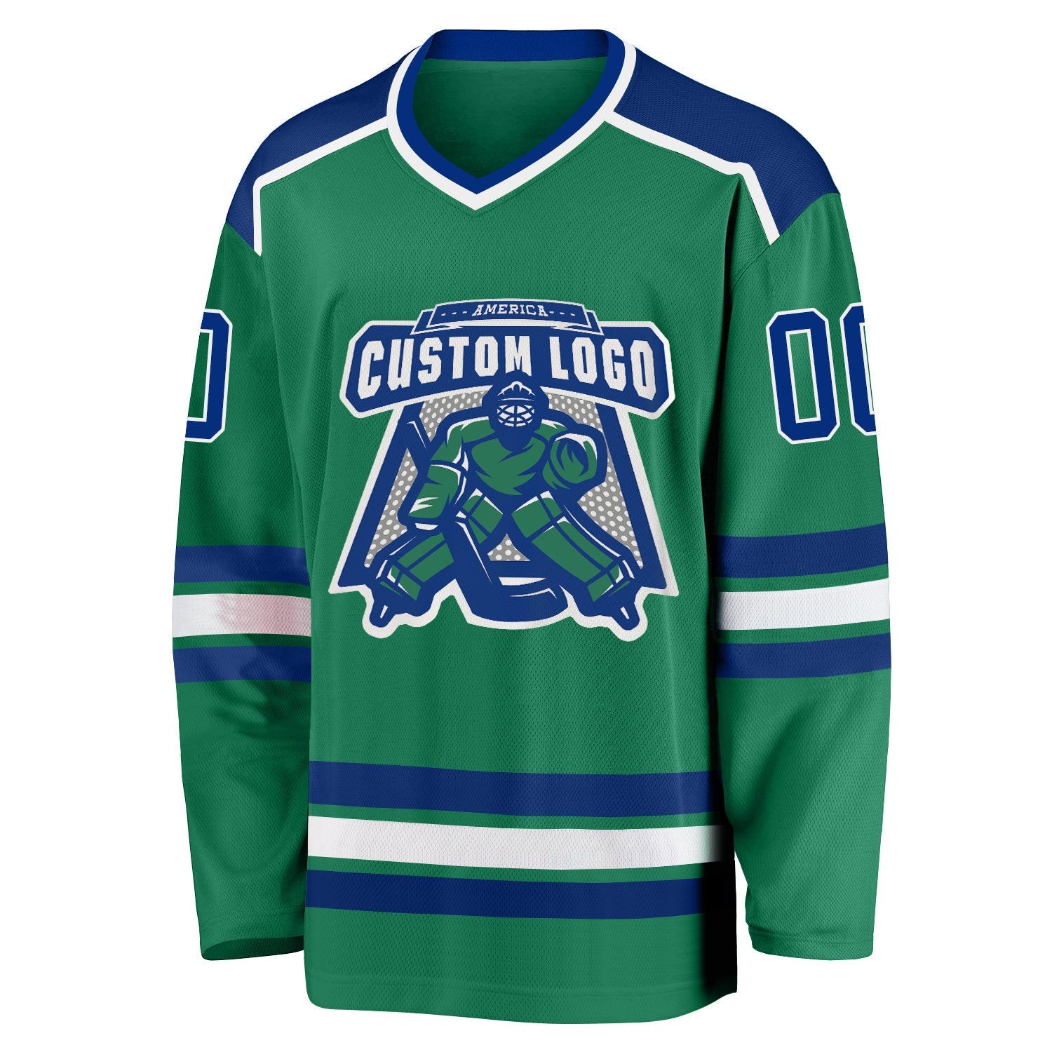 Custom Kelly Green Royal-White Hockey Jersey - Sky-Custom