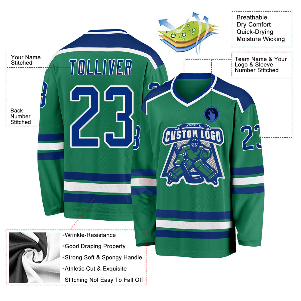 Custom Kelly Green Royal-White Hockey Jersey - Sky-Custom