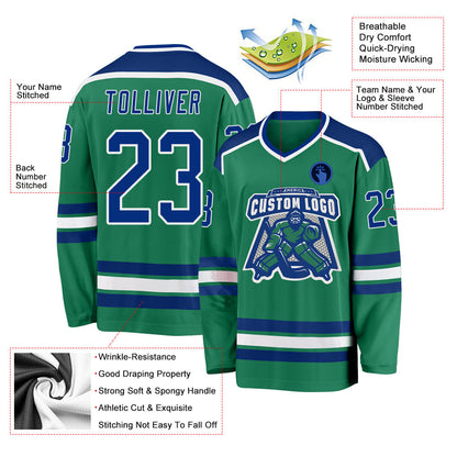 Custom Kelly Green Royal-White Hockey Jersey - Sky-Custom