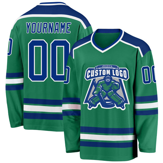 Custom Kelly Green Royal-White Hockey Jersey - Sky-Custom