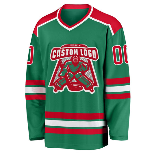 Custom Kelly Green Red-White Hockey Jersey - Sky-Custom