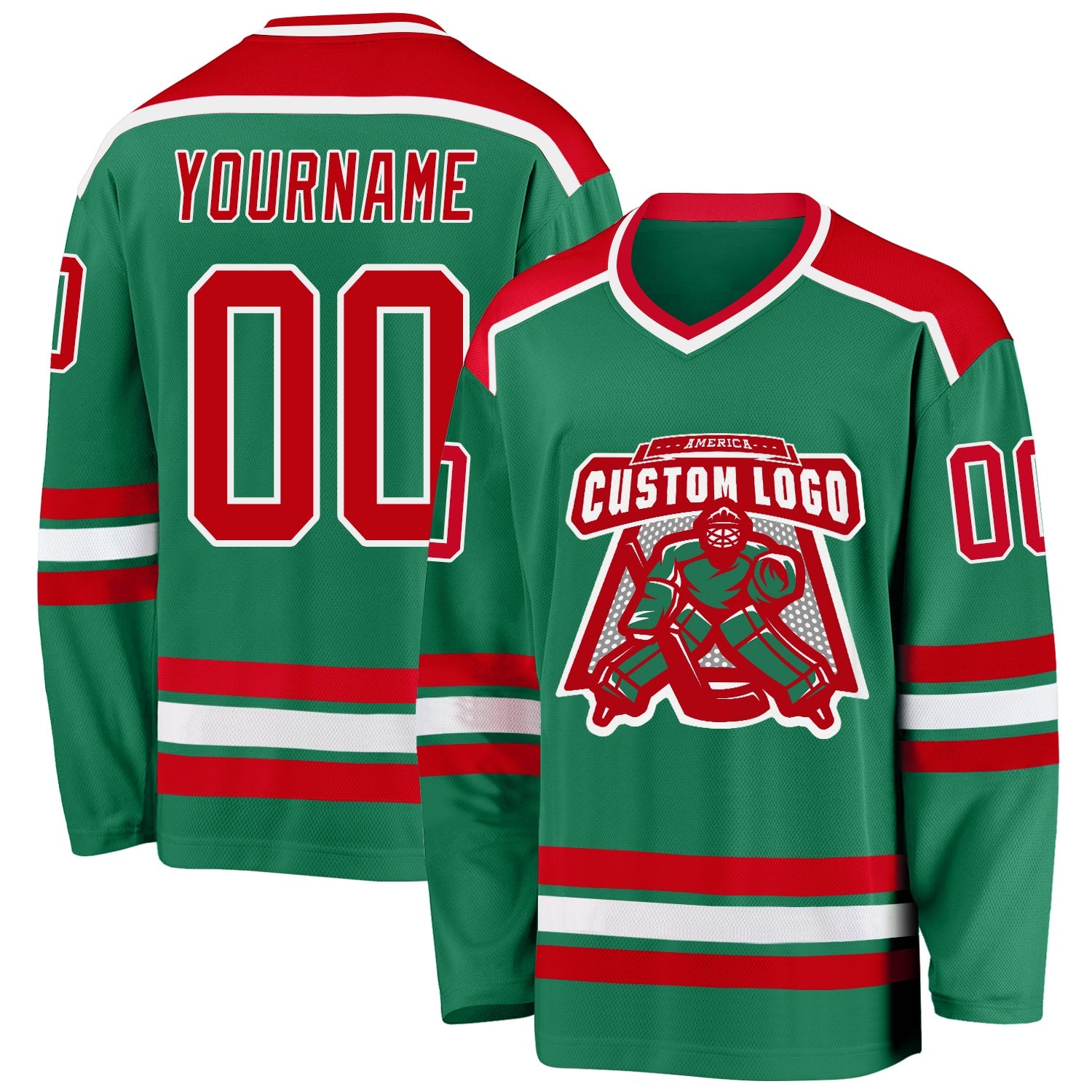 Custom Kelly Green Red-White Hockey Jersey - Sky-Custom