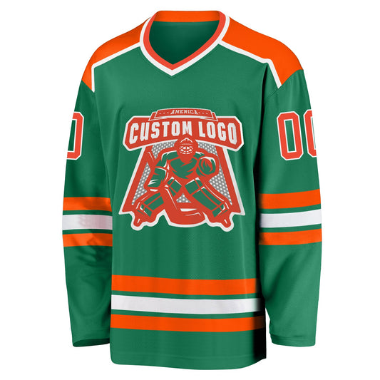 Custom Kelly Green Orange-White Hockey Jersey - Sky-Custom