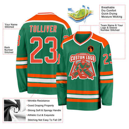 Custom Kelly Green Orange-White Hockey Jersey - Sky-Custom