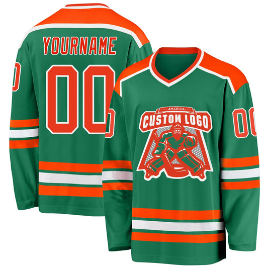 Custom Kelly Green Orange-White Hockey Jersey - Sky-Custom