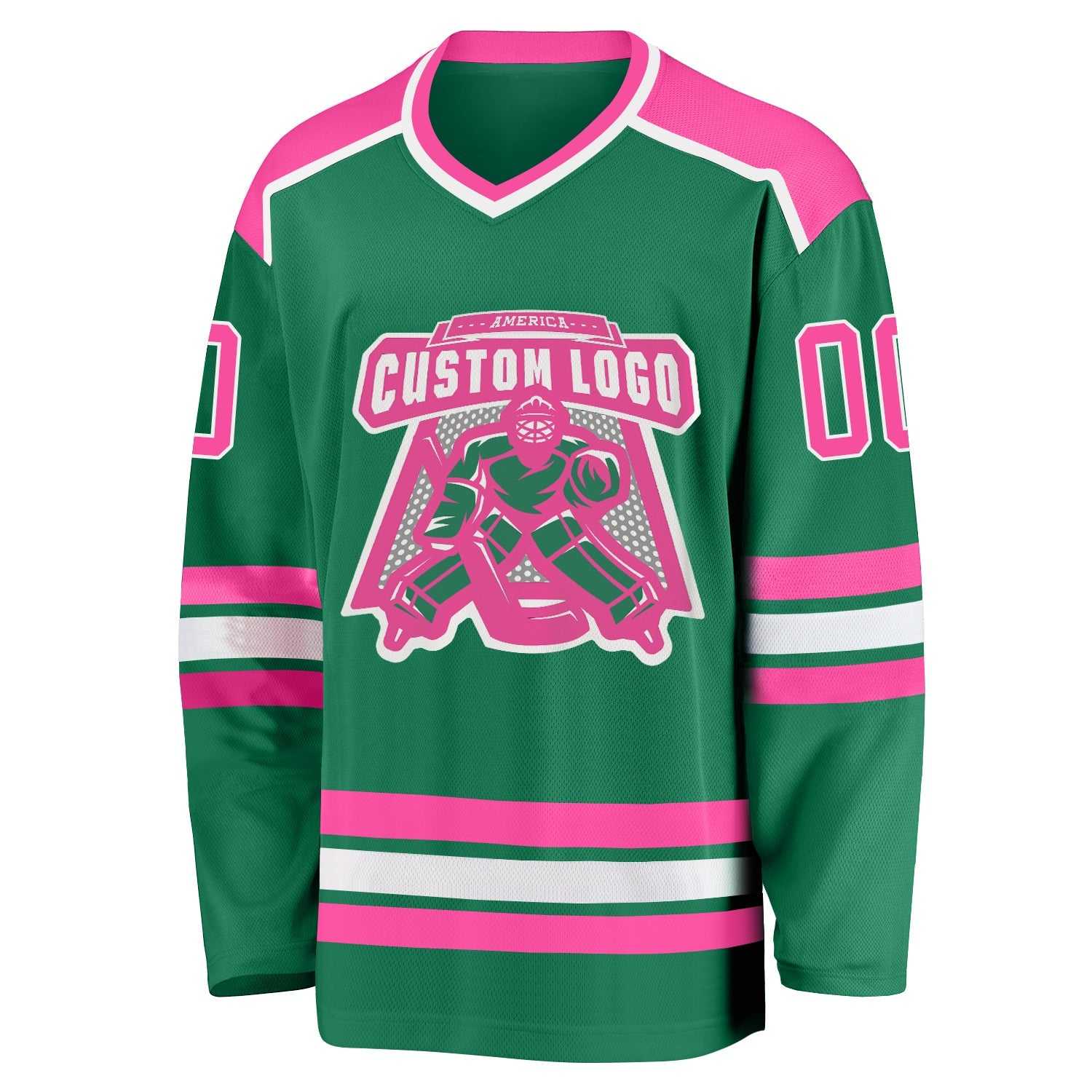 Custom Kelly Green Pink-White Hockey Jersey - Sky-Custom