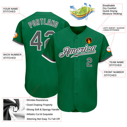 Custom Kelly Green Steel Gray-White Authentic Baseball Jersey - Sky-Custom