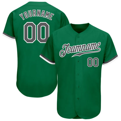 Custom Kelly Green Steel Gray-White Authentic Baseball Jersey - Sky-Custom