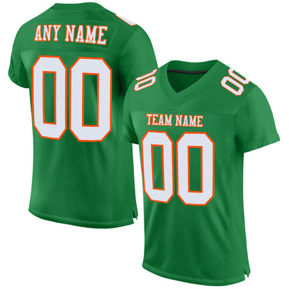 Custom Grass Green White-Orange Mesh Authentic Football Jersey - Sky-Custom
