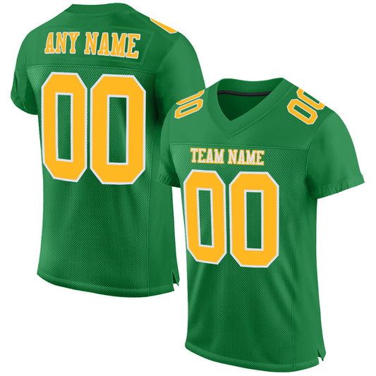 Custom Grass Green Gold-White Mesh Authentic Football Jersey - Sky-Custom