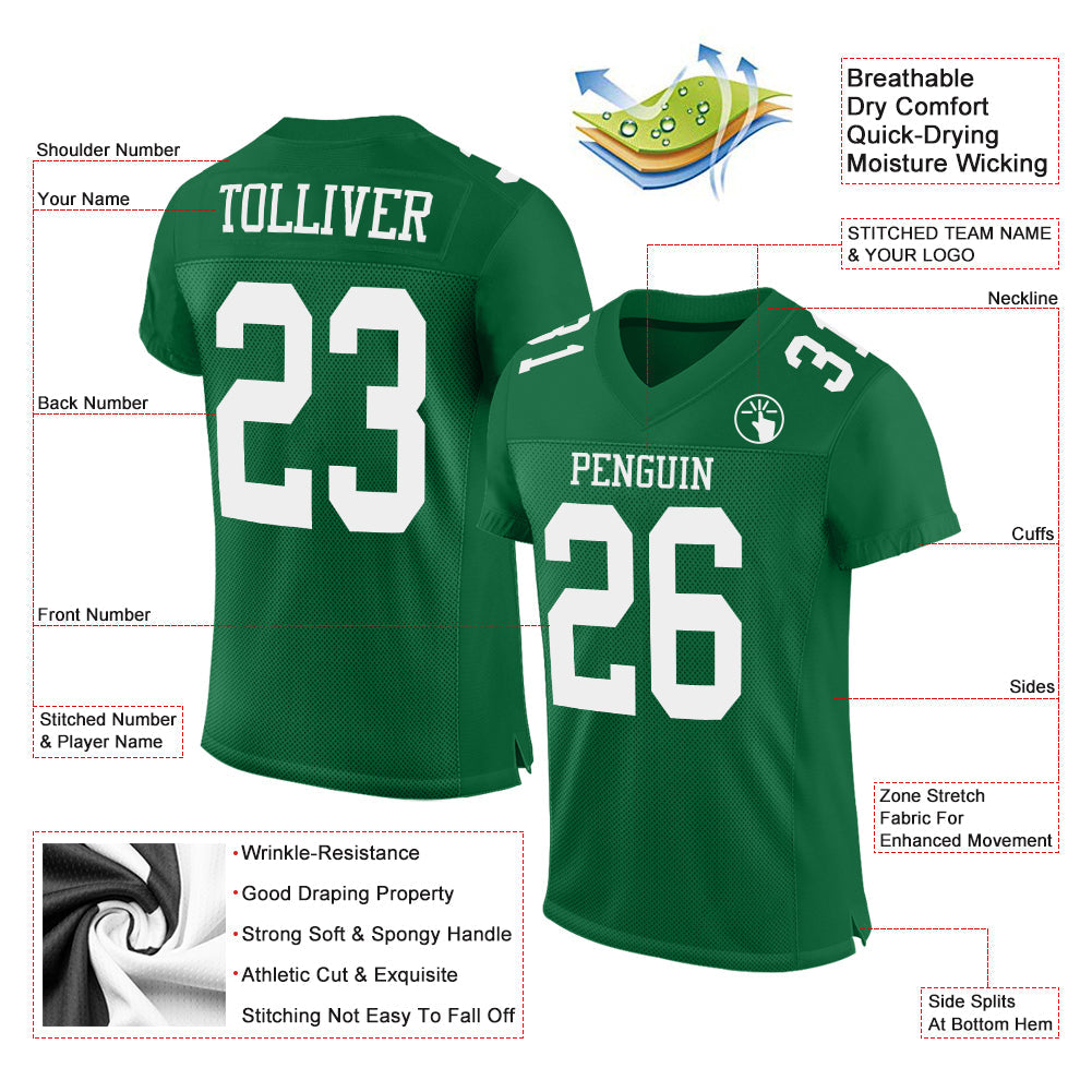 Custom Kelly Green White Mesh Authentic Football Jersey - Sky-Custom